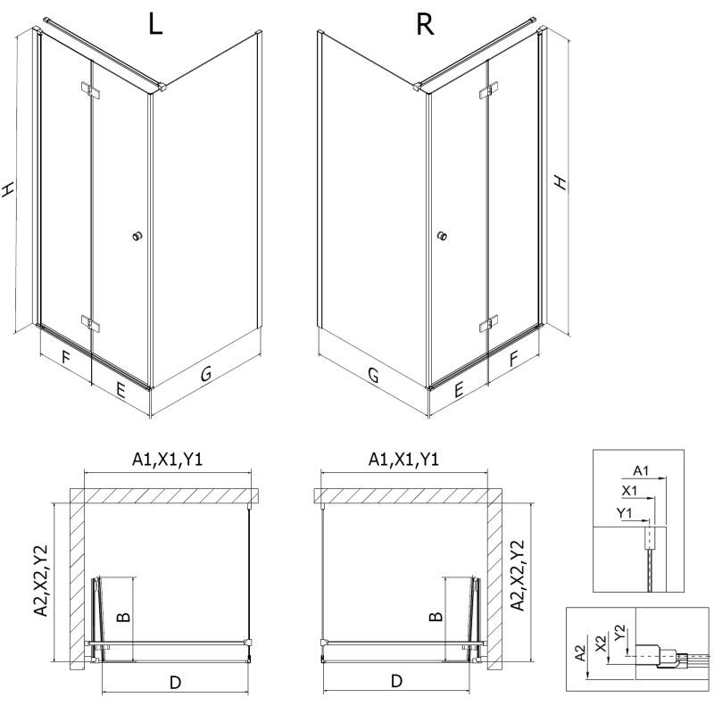 Mexen Mist-F kabin összecsukható jobb 80 x 85 cm, fekete rács, fekete - 8A6T-080-085-70-77-P