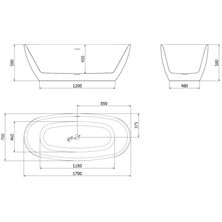 Mexen Luvo Slim szabadon álló kád 170 x 75 cm, fehér, réz túlfolyó - 52801707500-65
