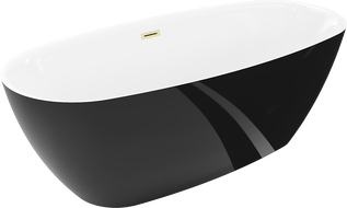 Mexen Luvo Slim szabadon álló kád 170 x 75 cm, fehér/fekete, arany szálcsiszolt túlfolyó - 52801707575-55