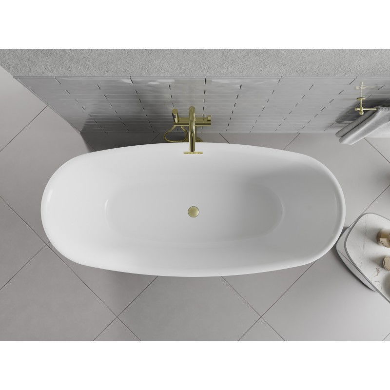 Mexen Luvo Slim szabadon álló kád 170 x 75 cm, fehér/fekete, arany szálcsiszolt túlfolyó - 52801707575-55