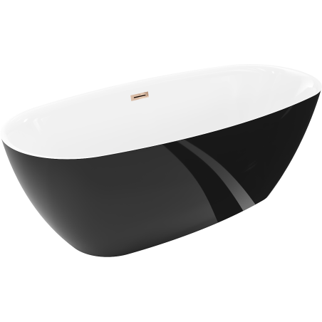Mexen Luvo Slim szabadon álló kád 170 x 75 cm, fehér/fekete, túlfolyó rózsaarany - 52801707575-60