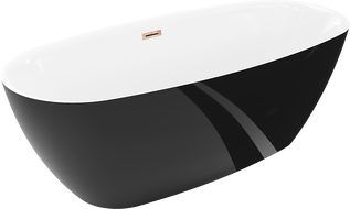 Mexen Luvo Slim szabadon álló kád 170 x 75 cm, fehér/fekete, túlfolyó rózsaarany - 52801707575-60