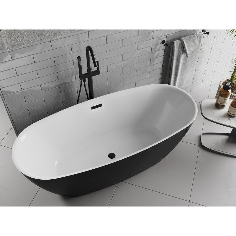 Mexen Luvo Slim szabadon álló kád 170 x 75 cm, fehér/fekete, fekete túlfolyó - 52801707575-70