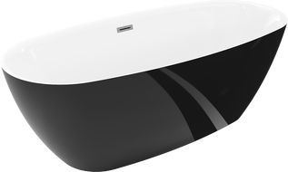 Mexen Luvo Slim szabadon álló kád 170 x 75 cm, fehér/fekete, gun metal túlfolyó - 52801707575-95