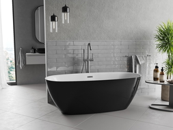 Mexen Luvo Slim szabadon álló kád 170 x 75 cm, fehér/fekete, gun metal túlfolyóval - 52801707575-95