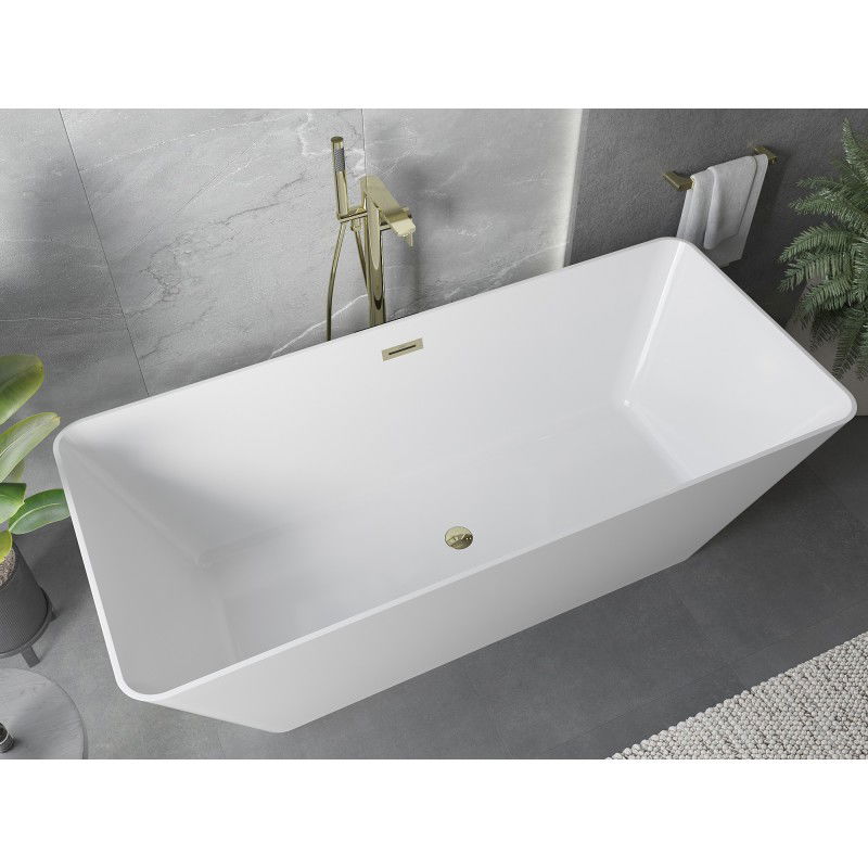 Mexen Velo Slim szabadon álló kád 170 x 75 cm, fehér, arany túlfolyó - 52811707500-50