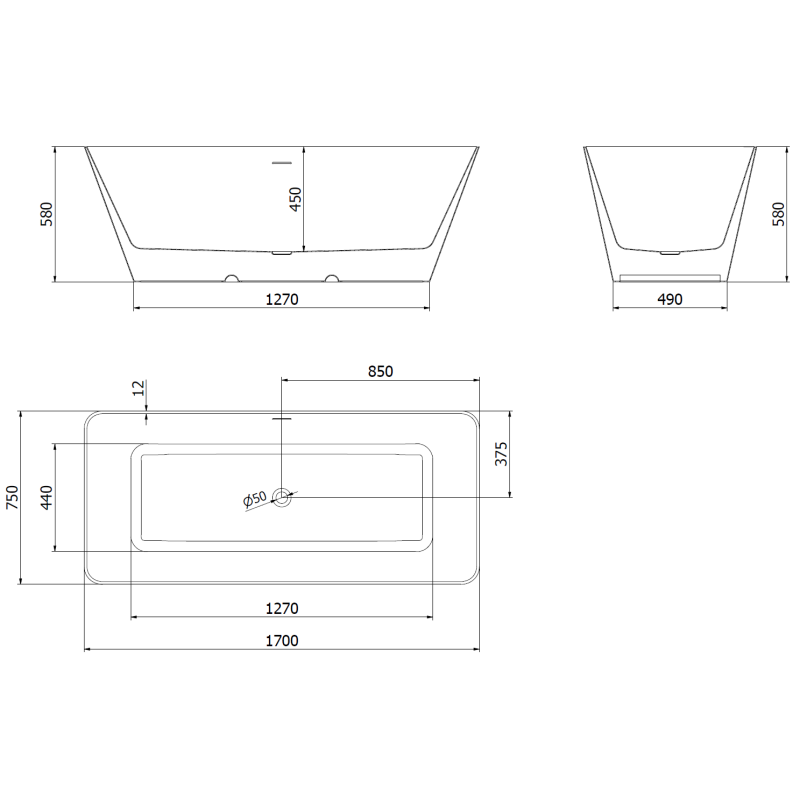 Mexen Velo Slim szabadon álló kád 170 x 75 cm, fehér, túlfolyó rózsaarany - 52811707500-60