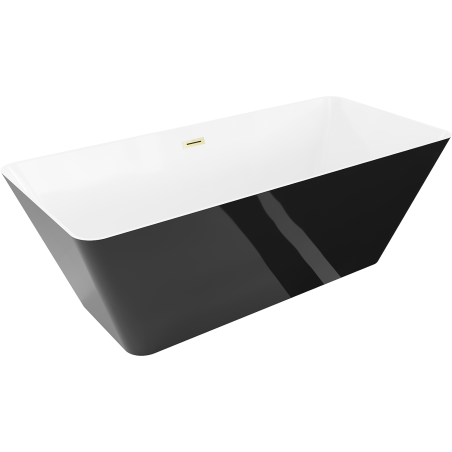 Mexen Velo Slim szabadon álló kád 170 x 75 cm, fehér/fekete, arany szálcsiszolt túlfolyó - 52811707575-55