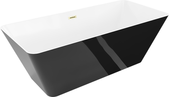 Mexen Velo Slim szabadon álló kád 170 x 75 cm, fehér/fekete, arany szálcsiszolt túlfolyó - 52811707575-55