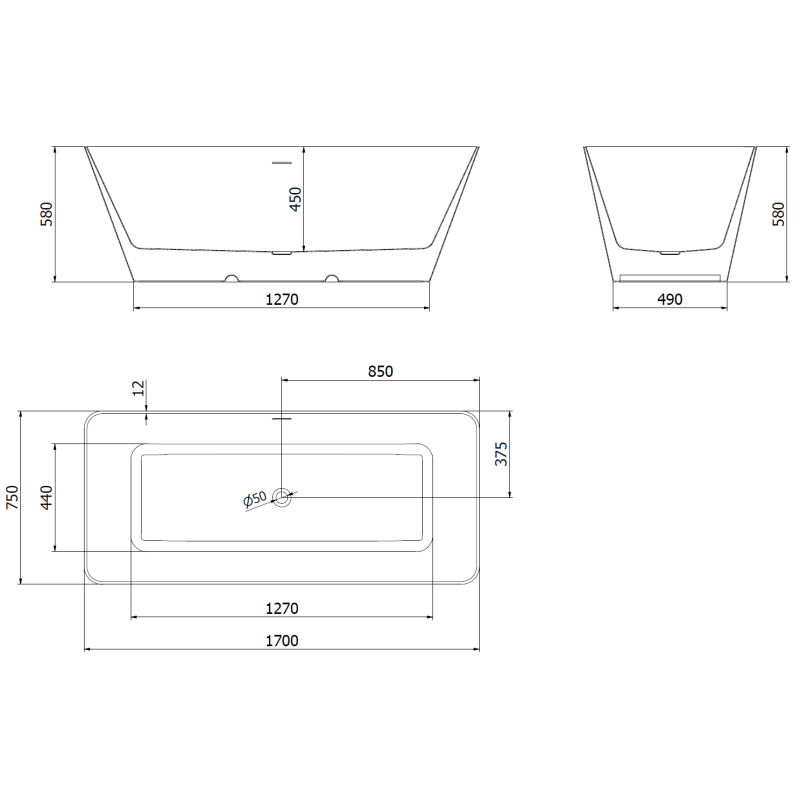 Mexen Velo Slim cadă freestanding 170 x 75 cm, albă/neagră, preaplin gun gray periat - 52811707575-66