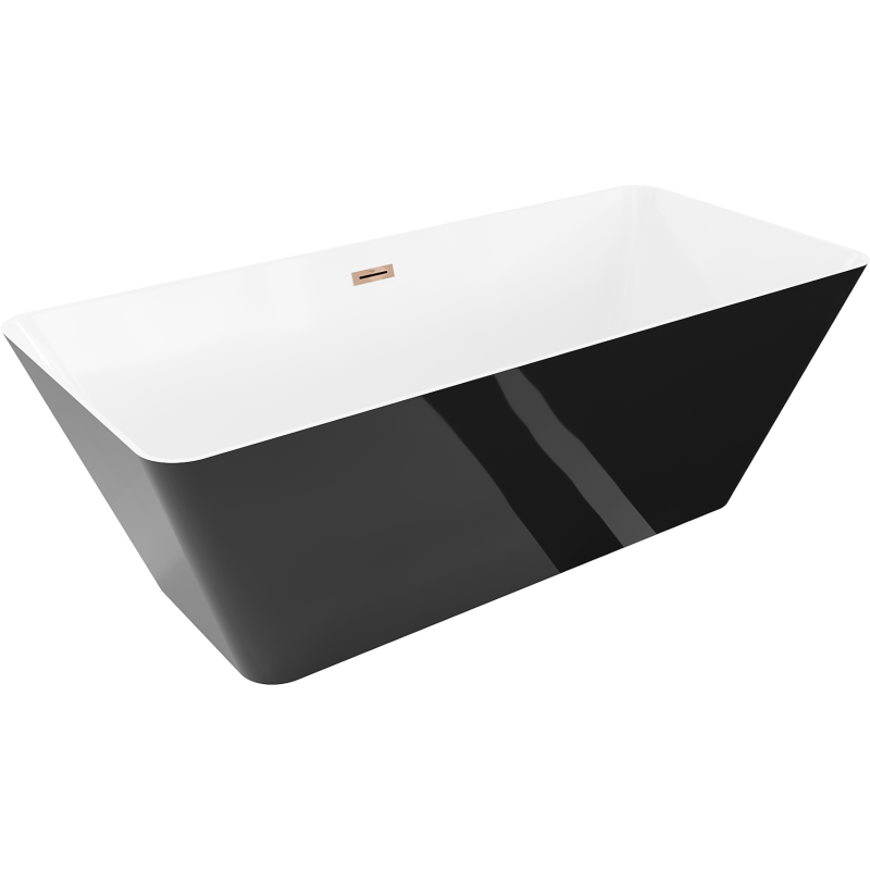 Mexen Velo Slim szabadon álló kád 170 x 75 cm, fehér/fekete, túlfolyó rózsaszín arany - 52811707575-60
