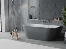 Mexen Oval Slim cadă de colț freestanding 170 x 80 cm, alb/gri, preaplin cromat - 52661708062-01