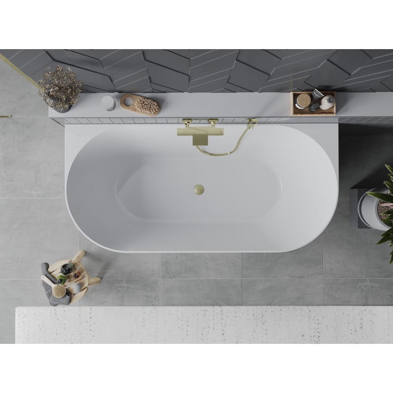 Mexen Oval Slim cadă de baie freestanding de perete 170 x 80 cm, alb/gri, preaplin auriu periat - 52661708062-55