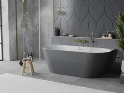 Mexen Oval Sim cadă de baie freestanding montată pe perete 170 x 80 cm, alb/gri, preaplin auriu periat - 52661708062-55