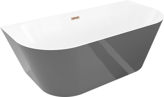 Mexen Oval Sim szabadon álló falhoz rögzíthető kád 170 x 80 cm, fehér/szürke, rózsaarany túlfolyó - 52661708062-60