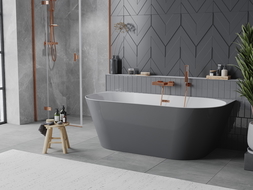 Cadă freestandingă de perete Mexen Oval Sim 170 x 80 cm, albă/gri, preaplin aur roz - 52661708062-60