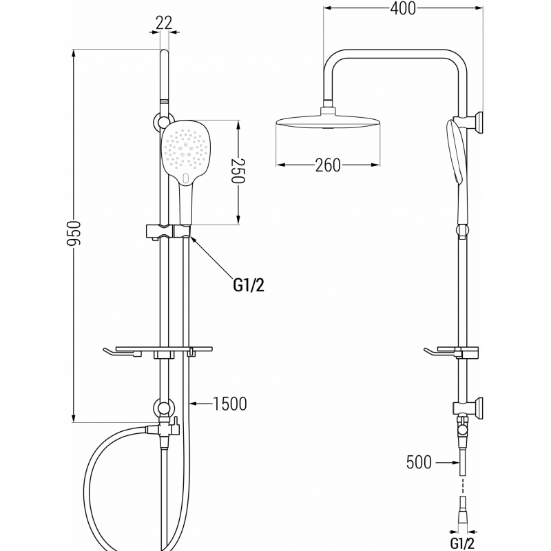 Mexen T22 zuhanyoszlop, króm - 798222293-00