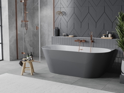 Mexen Oval Slim cadă de baie freestanding pe perete 170 x 80 cm, alb/gri, preaplin cupru periat - 52661708062-65