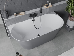 Cadă freestanding Mexen Oval Sim montată pe perete 170 x 80 cm, alb/gri, preaplin negru - 52661708062-70