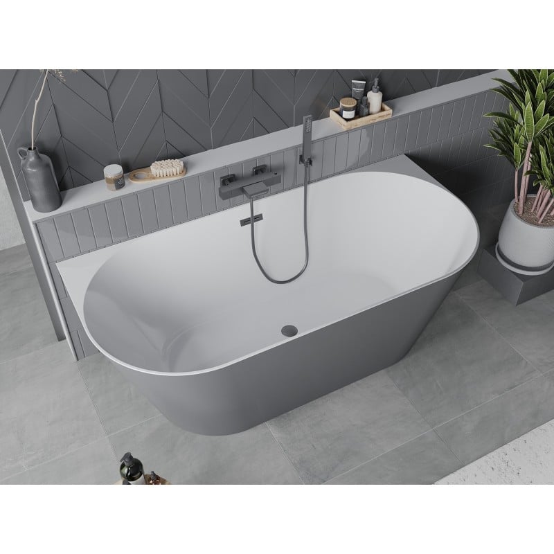 Mexen Oval Slim cadă de baie independentă de perete 170 x 80 cm, albă/gri, preaplin gun metal - 52661708062-95
