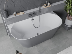 Mexen Oval Slim szabadon álló kád a falnál 170 x 80 cm, fehér/szürke, túlfolyó gun metal - 52661708062-95