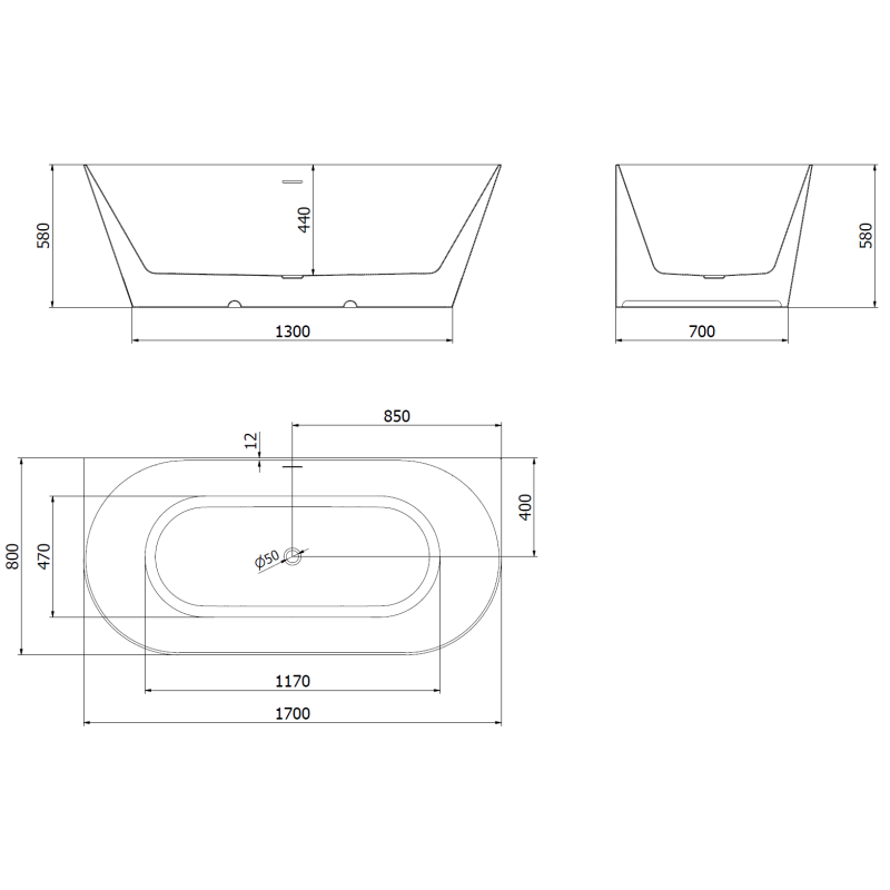 Mexen Oval Slim cadă de baie autoportantă 170 x 80 cm, alb/gri, preaplin nichel periat - 52661708062-97