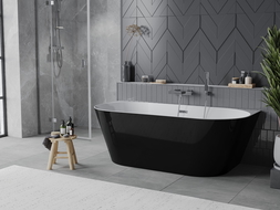 Mexen Oval Slim szabadon álló falra szerelhető kád 170 x 80 cm, fehér/fekete, króm túlfolyó - 52661708075-01
