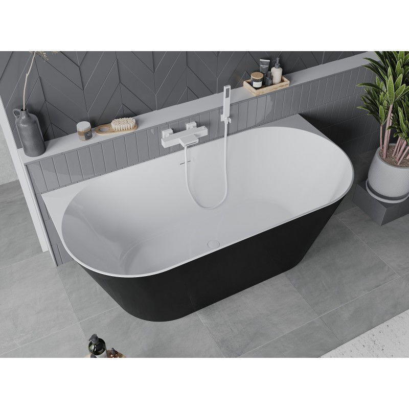 Mexen Oval Slim cadă autoportantă de perete 170 x 80 cm, alb/negru, preaplin alb - 52661708075-20