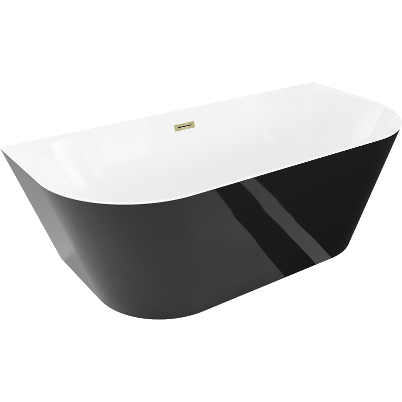 Mexen Oval Slim cadă freestanding îngustă 170 x 80 cm, albă/neagră, preaplin auriu - 52661708075-50