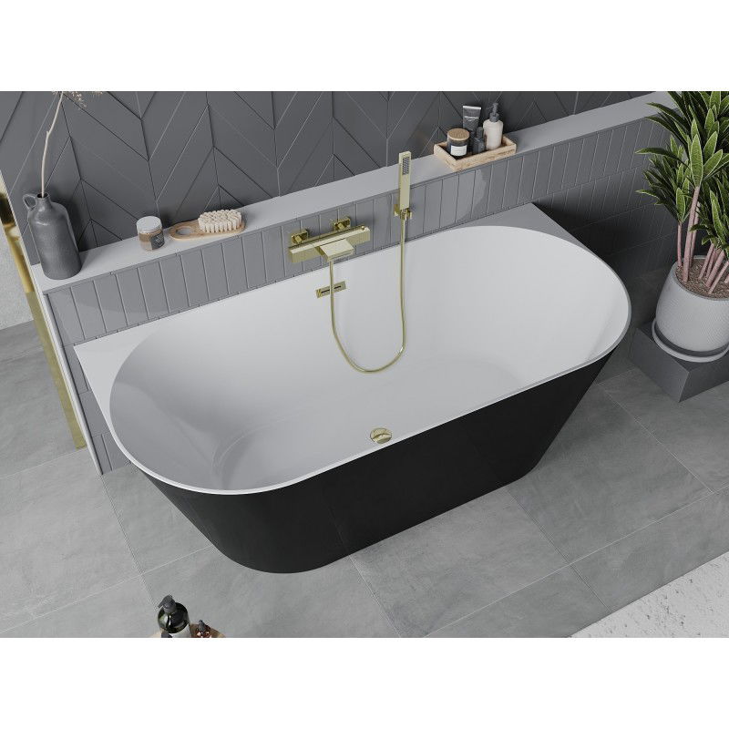 Mexen Oval Slim cadă de baie independentă de perete 170 x 80 cm, alb/negru, preaplin auriu - 52661708075-50