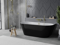 Mexen Oval Slim szabadon álló falra szerelt kád 170 x 80 cm, fehér/fekete, arany túlfolyó - 52661708075-50