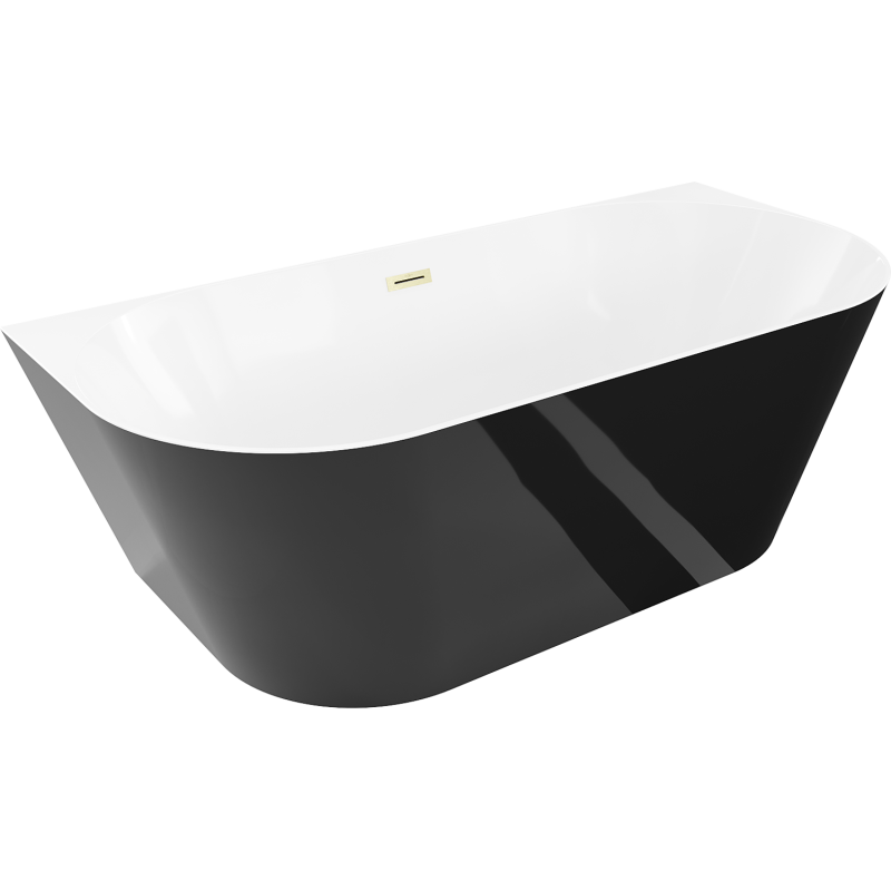 Mexen Oval Slim szabadon álló fal melletti kád 170 x 80 cm, fehér/fekete, arany szálcsiszolt túlfolyó - 52661708075-55