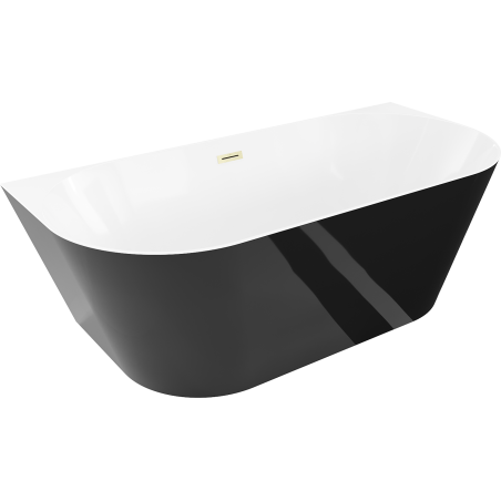 Mexen Oval Slim szabadon álló fal melletti kád 170 x 80 cm, fehér/fekete, arany kefélt túlfolyó - 52661708075-55