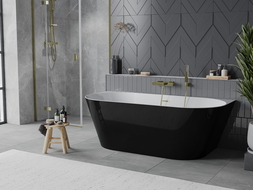 Mexen Oval Slim szabadon álló fal melletti kád 170 x 80 cm, fehér/fekete, arany kefélt túlfolyó - 52661708075-55