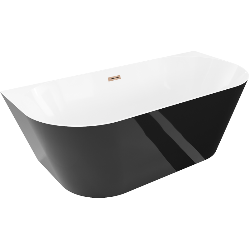 Mexen Oval Slim szabadon álló fali kád 170 x 80 cm, fehér/fekete, túlfolyó rózsaarany - 52661708075-60