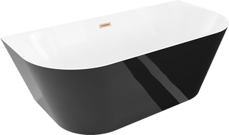 Mexen Oval Slim szabadon álló, falsíkhoz közeli kád 170 x 80 cm, fehér/fekete, rézszínű túlfolyó - 52661708075-65