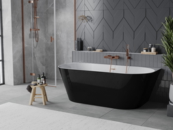 Mexen Oval Slim cadă de baie freestanding murală 170 x 80 cm, albă/neagră, preaplin cupru periat - 52661708075-65