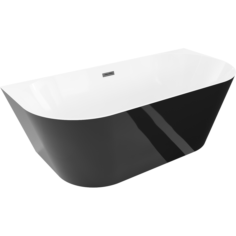 Mexen Oval Slim szabadon álló fal melletti kád 170 x 80 cm, fehér/fekete, fekete túlfolyó - 526817-70