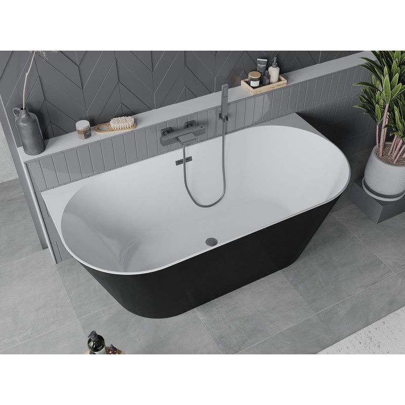 Mexen Oval Slim cadă de baie freestanding lipită de perete 170 x 80 cm, albă/neagră, preaplin gun metal - 52661708075-95