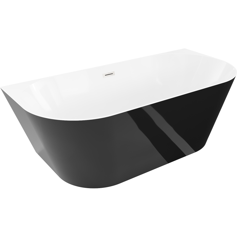 Mexen Oval Sim szabadon álló fal melletti kád 170 x 80 cm, fehér/fekete, túlfolyó selyemfényű nikkel - 52661708075-97
