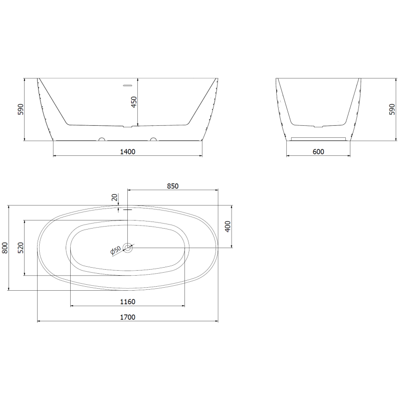 Mexen Olea cada freestanding model 170 x 80 cm, albă, prelabil aurie - 52821708000-50