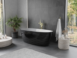 Cadă freestanding Mexen Olea model 170 x 80 cm, alb/negru, preaplin auriu - 52821708075-50