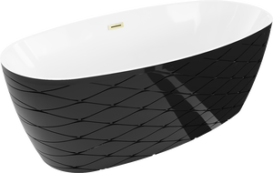 Mexen Olea szabadon álló kád minta 170 x 80 cm, fehér/fekete, arany szálcsiszolt túlfolyó - 52821708075-55