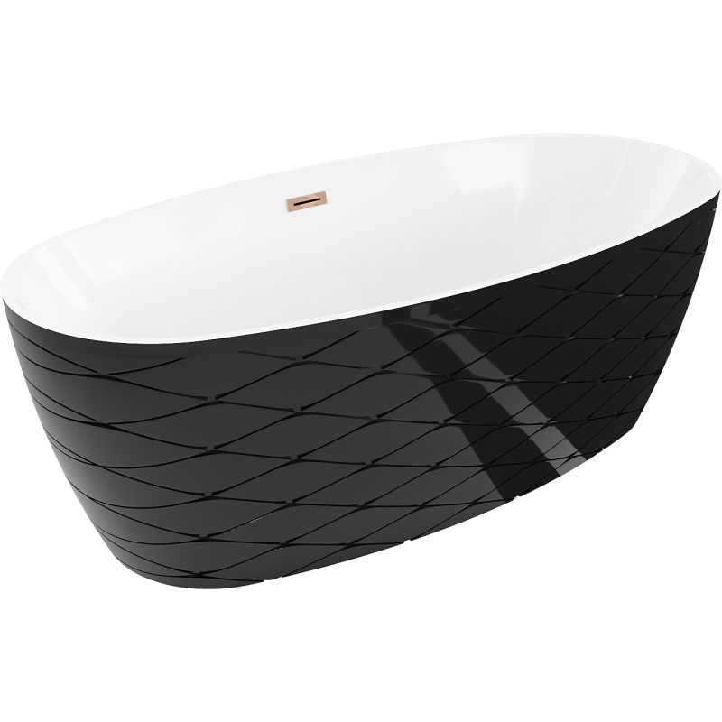 Mexen Olea szabadon álló kád minta 170 x 80 cm, fehér/fekete, túlfolyó rózsaszín arany - 52821708075-60