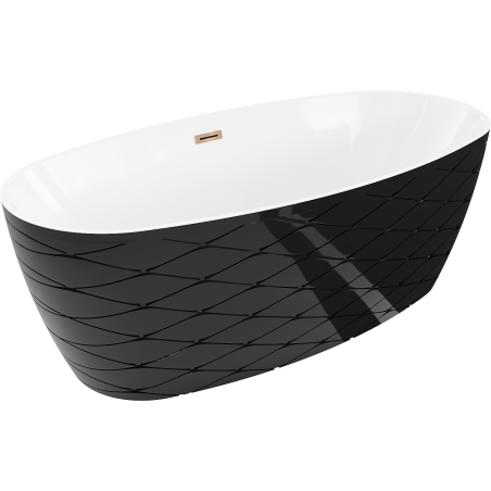 Mexen Olea szabadon álló kád minta 170 x 80 cm, fehér/fekete, túlfolyó rózsaszín arany - 52821708075-60