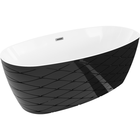 Mexen Olea cadă de baie independentă model 170 x 80 cm, alb/negru, prea plin gri metalizat periat - 52821708075-66