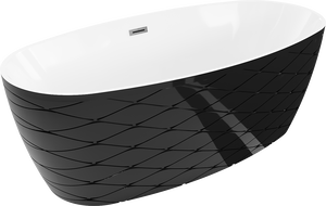Mexen Olea szabadon álló kád minta 170 x 80 cm, fehér/fekete, gun gray szálcsiszolt túlfolyó - 52821708075-66