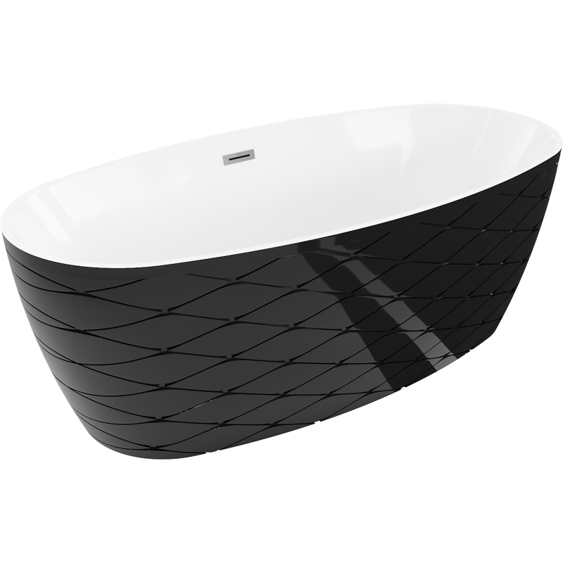 Mexen Olea szabadon álló kád 170 x 80 cm, fehér/fekete, gun metal túlfolyó - 52821708075-95