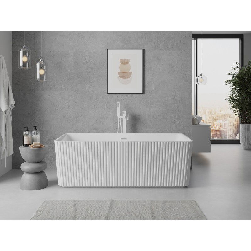 Mexen Nila cadă de baie freestanding canelată 170 x 75 cm, albă, preaplin alb - 52841708000-20