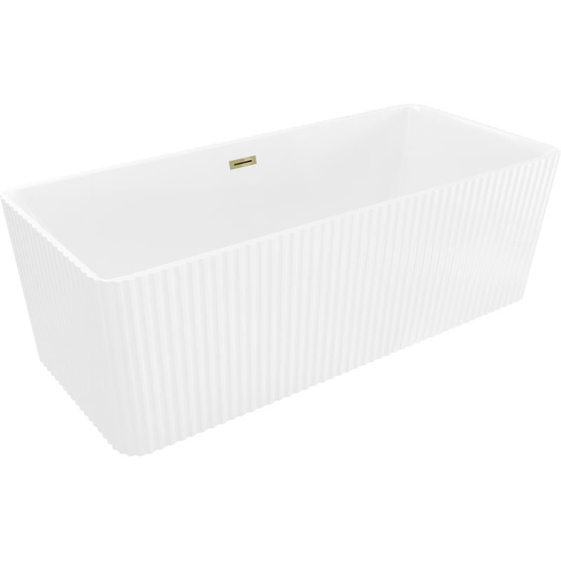 Mexen Nila cadă freestanding canelată 170 x 75 cm, albă, preaplin auriu - 52841708000-50